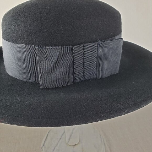 Brooks Brothers Vintage Womens Black Wool Felt Breton Hat Wide Bow Made in USA main image 6